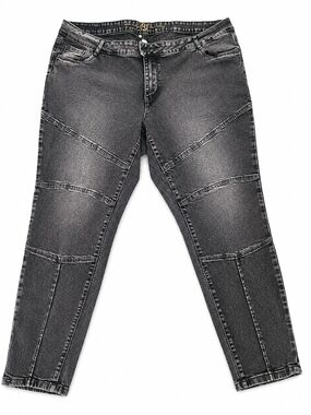 LOVE & Lore Straight Leg Jeans Y2K Black Wash Sz 20 Moto Style Mid Rise Grunge